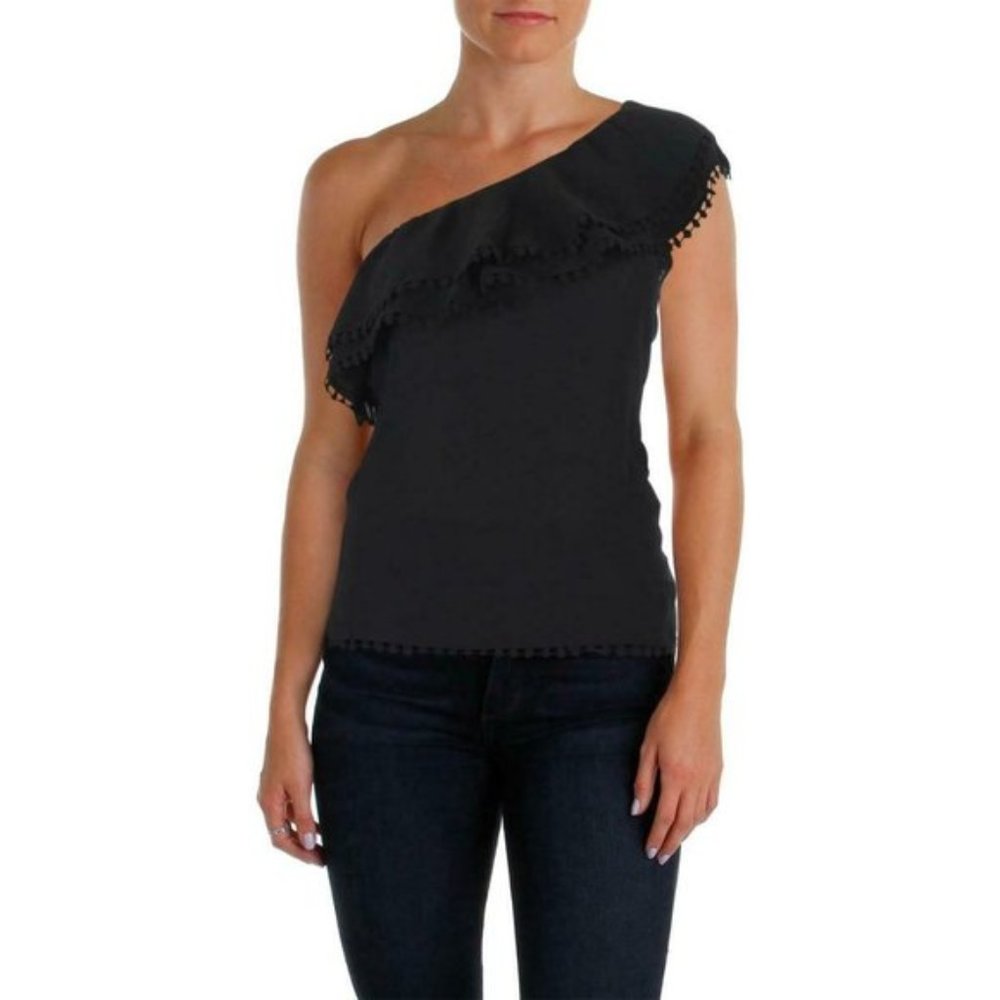 Aqua XS One Shoulder Ruffle Tiered Top